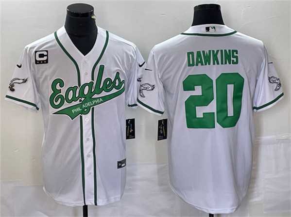 Mens Philadelphia Eagles #20 Brian Dawkins White With C Patch Cool Base Baseball Stitched Jersey->philadelphia eagles->NFL Jersey